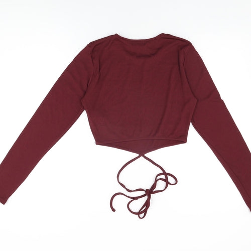 New Look Womens Red Polyester Cropped T-Shirt Size 14 Round Neck