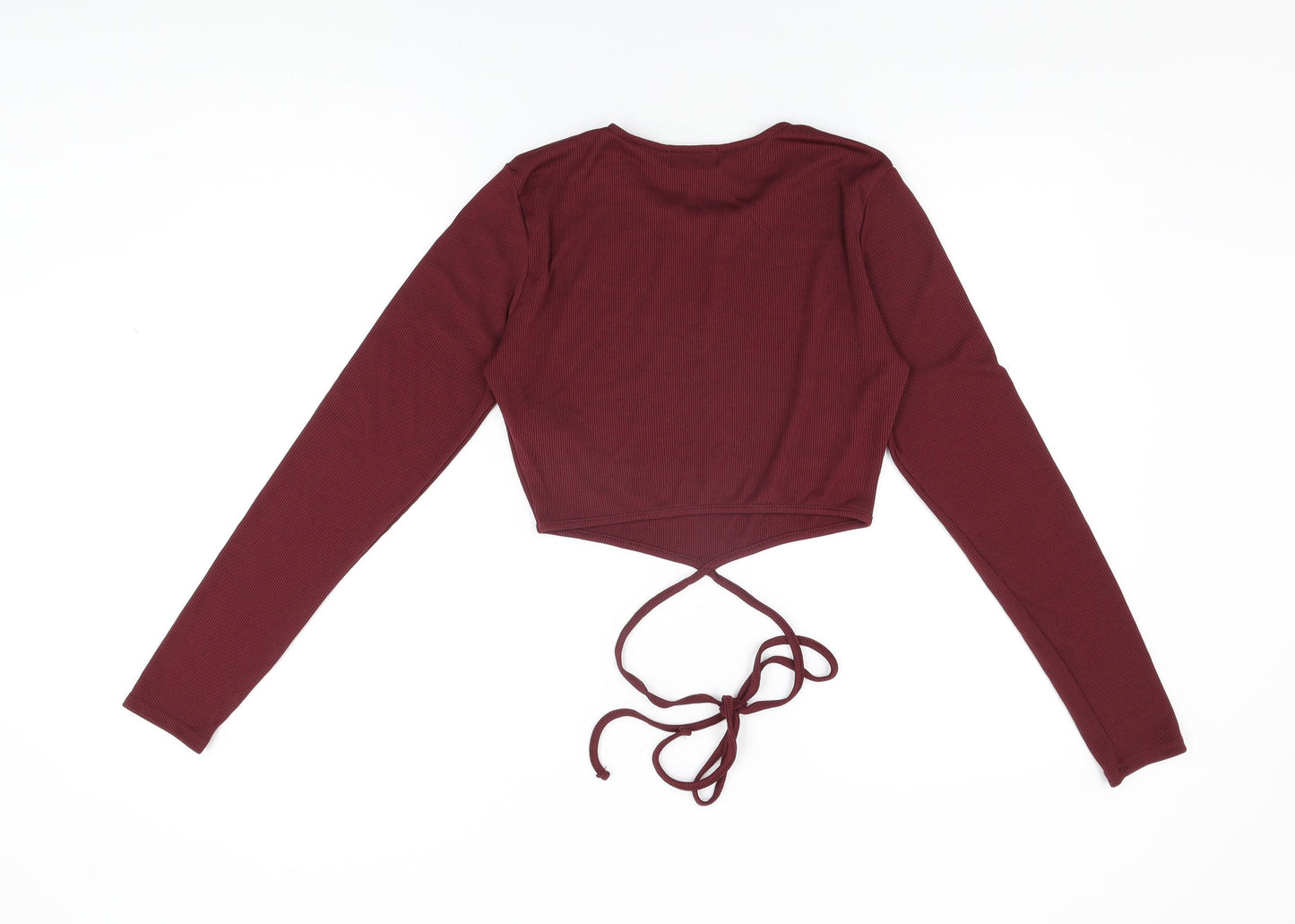 New Look Womens Red Polyester Cropped T-Shirt Size 14 Round Neck