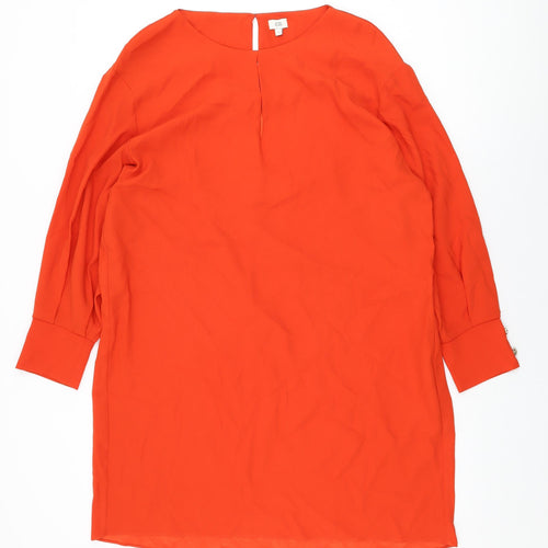 River Island Womens Red Polyester Shift Size 14 Round Neck Button