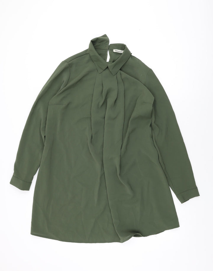 Vokalis Womens Green Polyester Shift Size 14 Collared Button