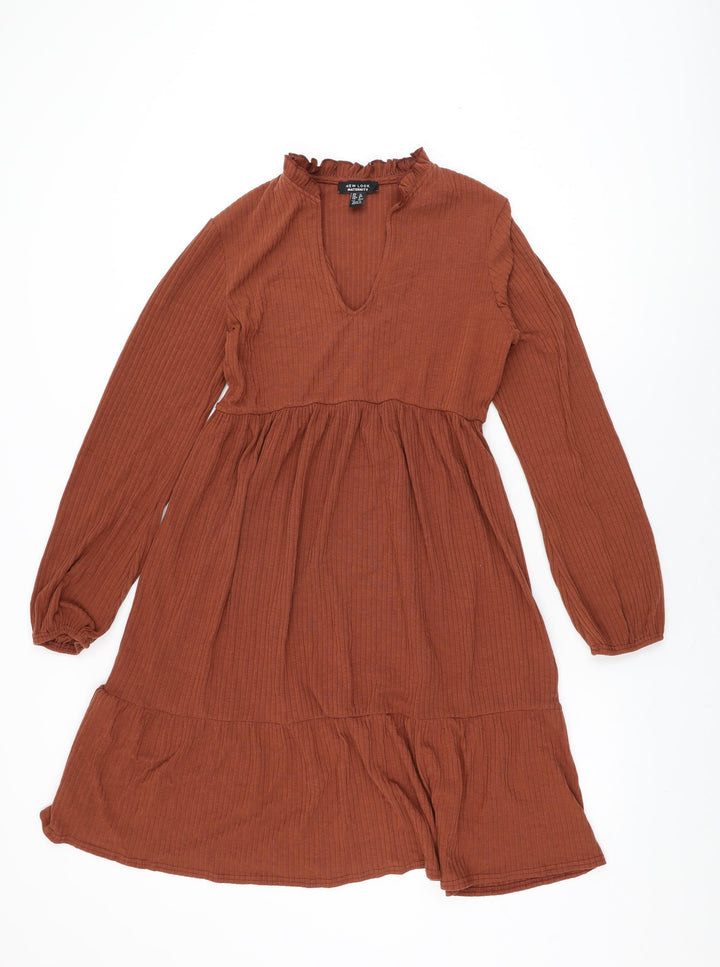 New Look Womens Brown Polyester Shift Size 12 V-Neck Pullover