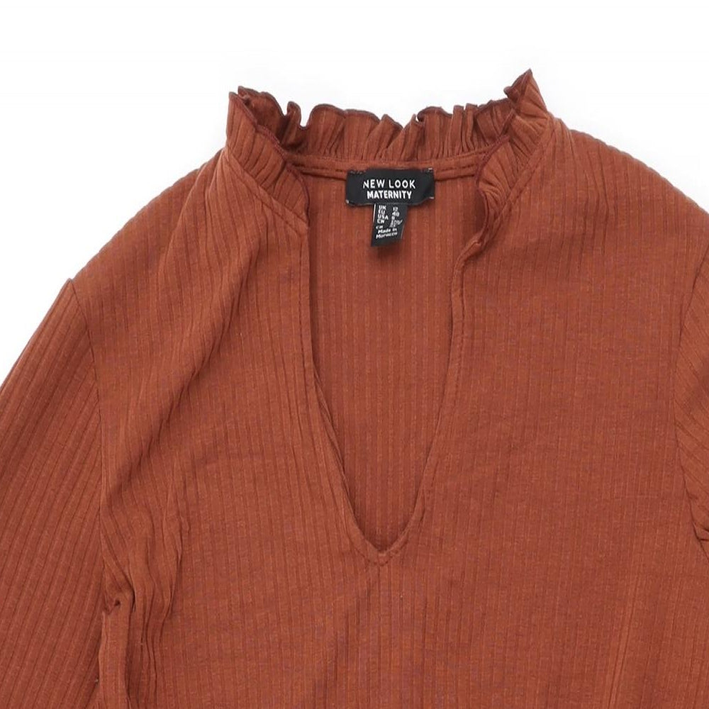 New Look Womens Brown Polyester Shift Size 12 V-Neck Pullover