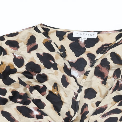 In the Style Womens Beige Animal Print Polyester Bodysuit One-Piece Size 10 Snap