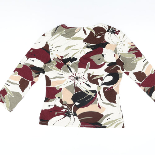 Wallis Womens Multicoloured Floral Viscose Basic T-Shirt Size 12 V-Neck