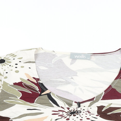 Wallis Womens Multicoloured Floral Viscose Basic T-Shirt Size 12 V-Neck