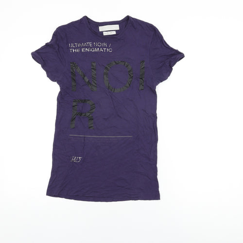 Zara Womens Blue Cotton Basic T-Shirt Size S Round Neck