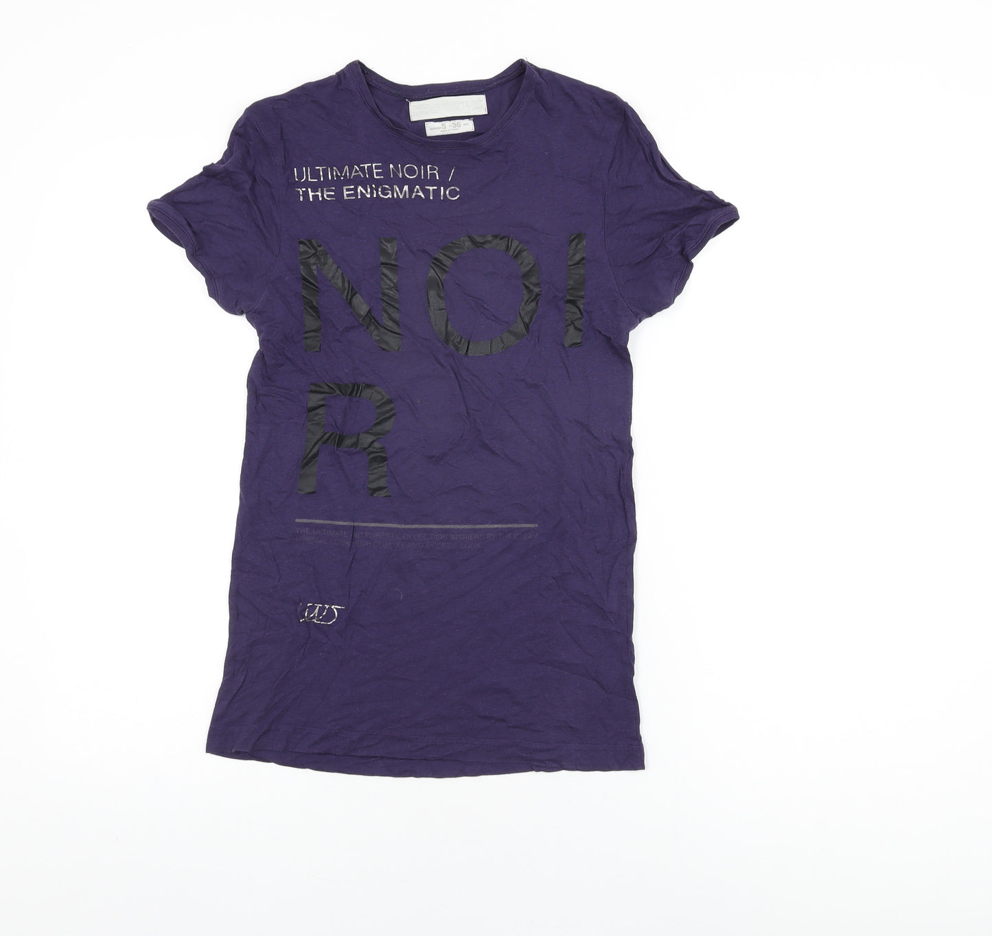 Zara Womens Blue Cotton Basic T-Shirt Size S Round Neck