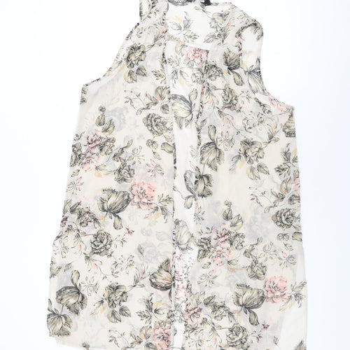 New Look Womens Beige Floral Polyester Basic Blouse Size 12 V-Neck