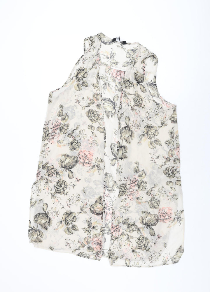 New Look Womens Beige Floral Polyester Basic Blouse Size 12 V-Neck