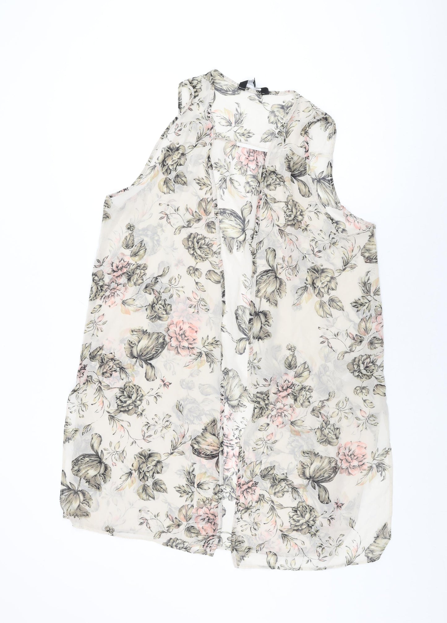 New Look Womens Beige Floral Polyester Basic Blouse Size 12 V-Neck