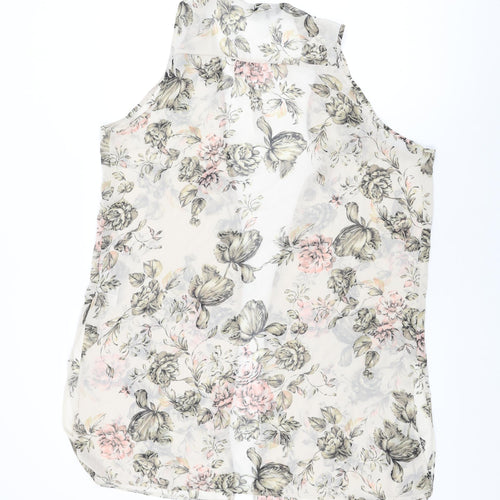 New Look Womens Beige Floral Polyester Basic Blouse Size 12 V-Neck