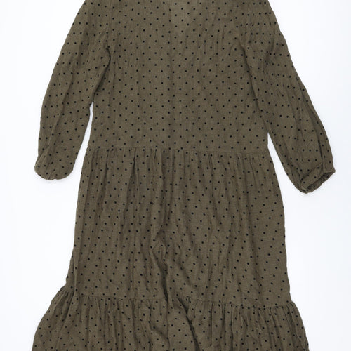 Zara Womens Green Polka Dot Polyester Shift Size S V-Neck Pullover