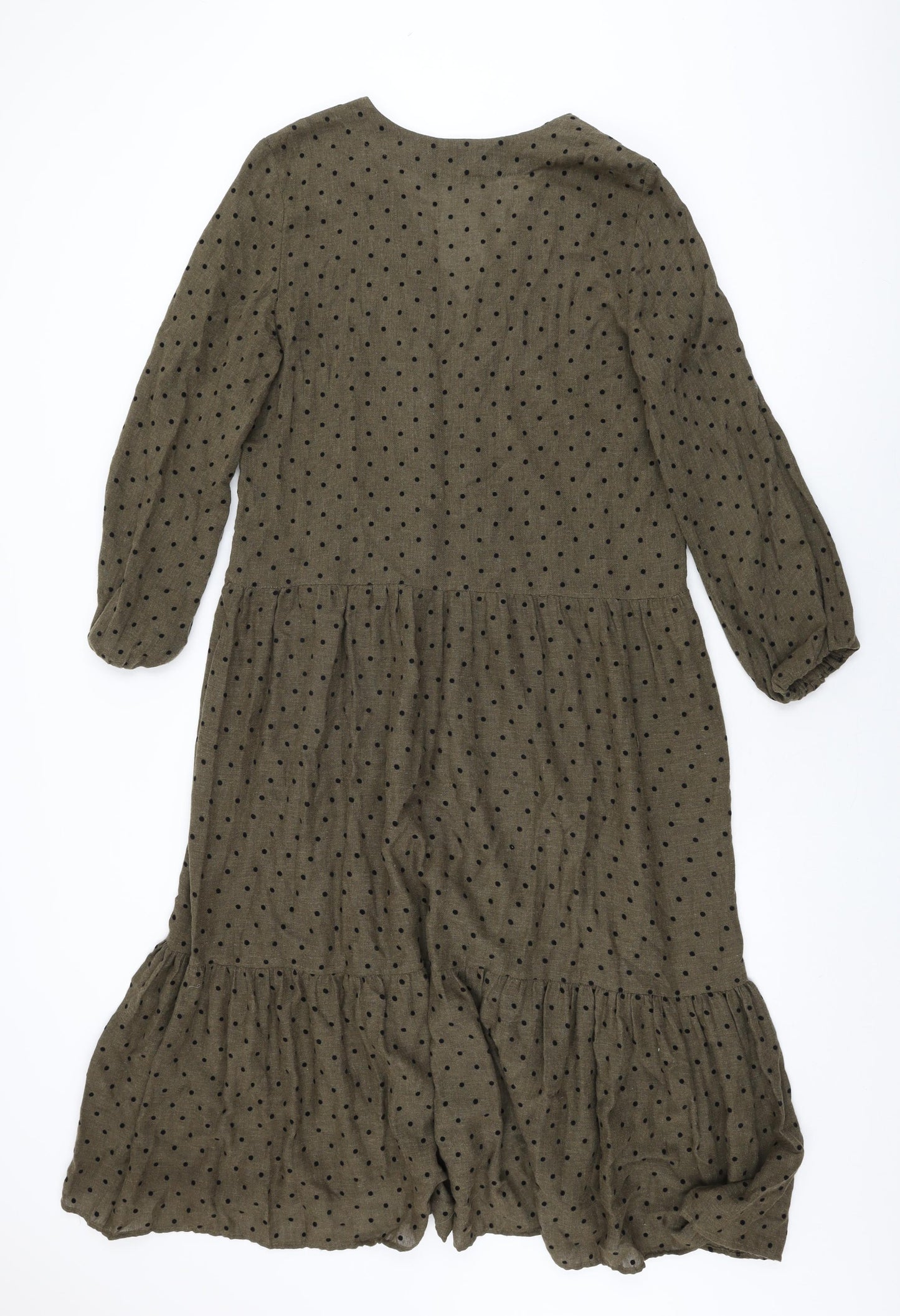 Zara Womens Green Polka Dot Polyester Shift Size S V-Neck Pullover