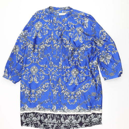 Paraphrase Womens Blue Floral Polyester Shift Size XL Round Neck Button