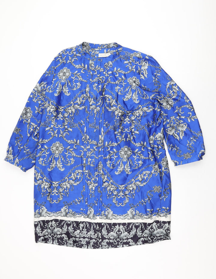 Paraphrase Womens Blue Floral Polyester Shift Size XL Round Neck Button