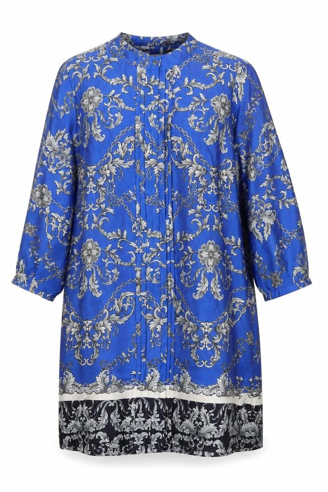 Front view of Paraphrase women’s blue floral polyester shift, size XL, round neck button
