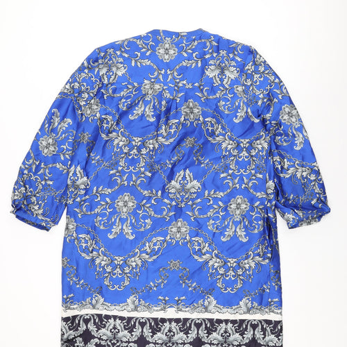 Paraphrase Womens Blue Floral Polyester Shift Size XL Round Neck Button
