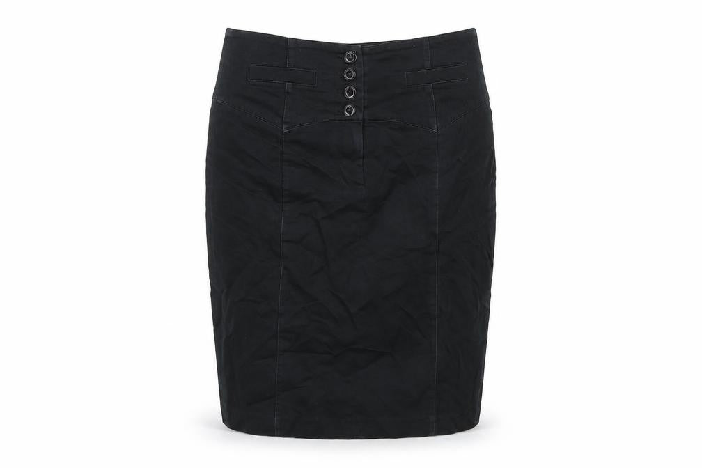Front view of Red Herring women’s black polyester straight & pencil skirt, size UK 10, zip