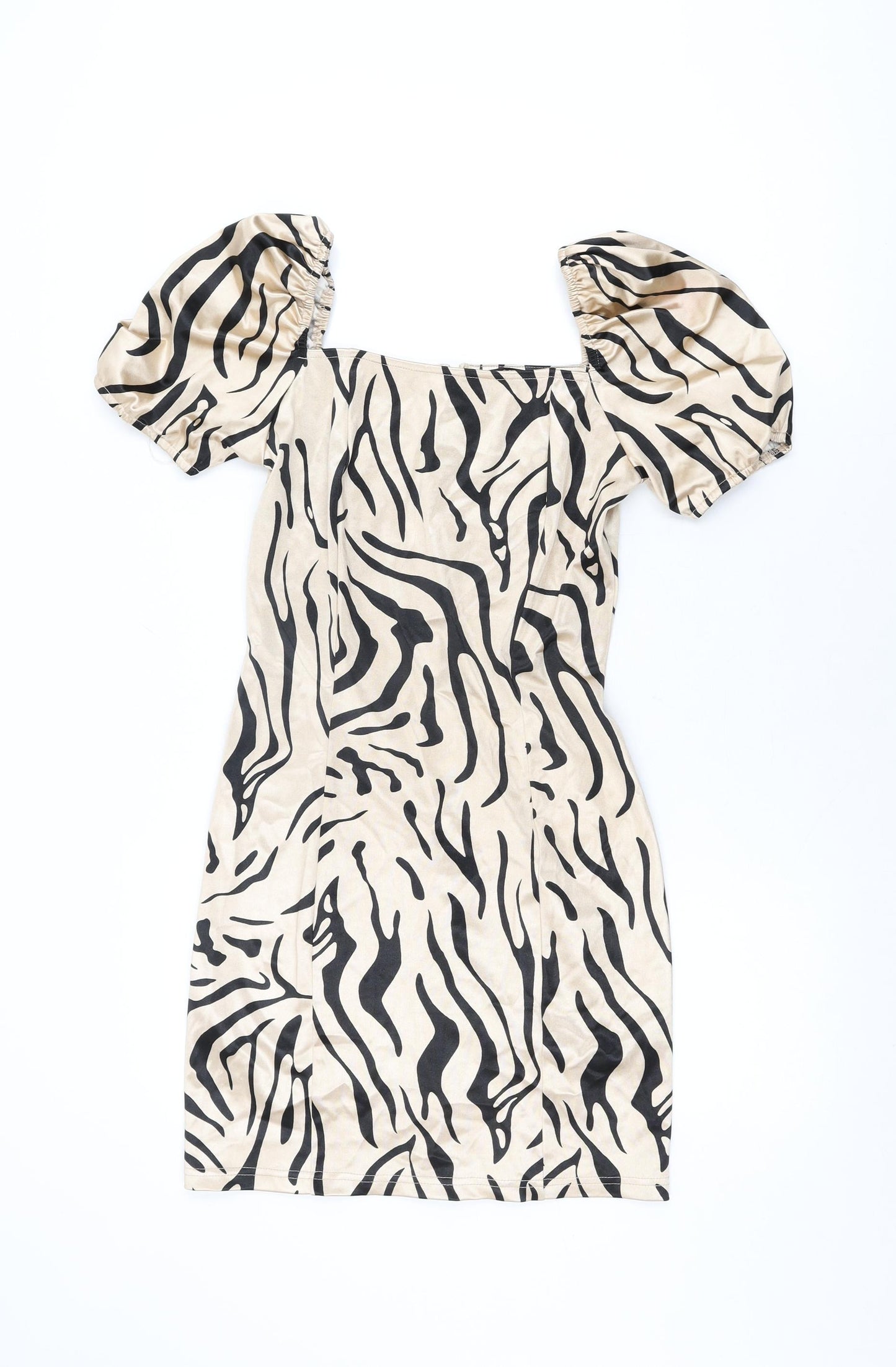Quiz Womens Beige Animal Print Polyester Bodycon Size 10 Square Neck Zip