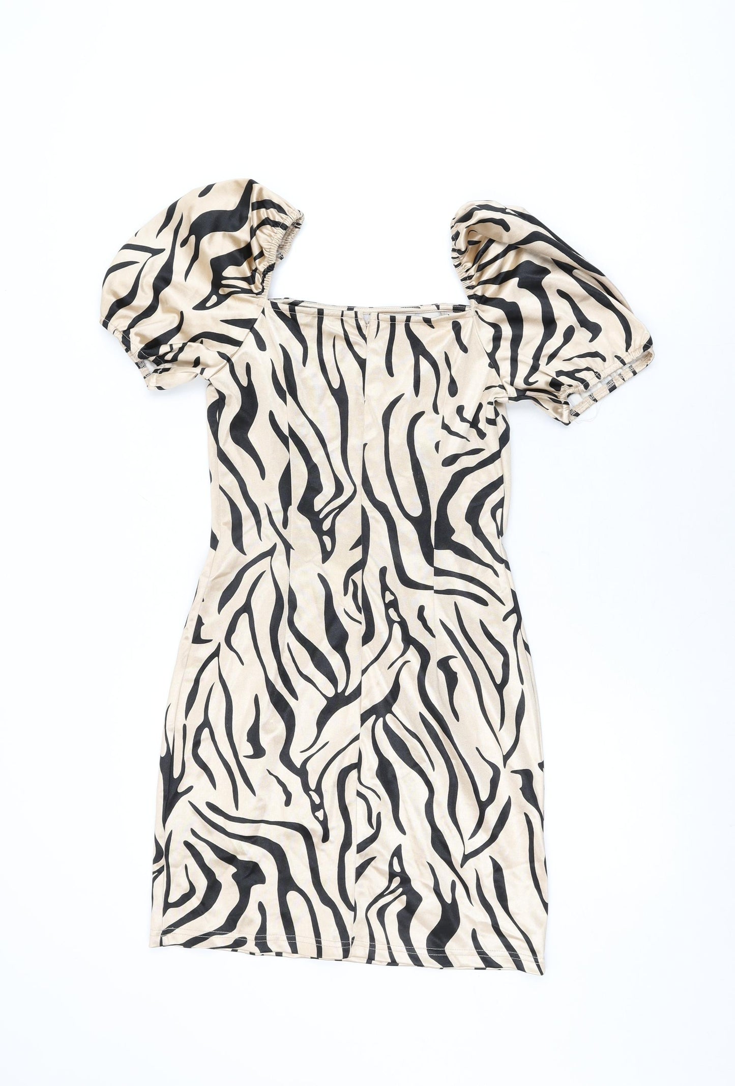 Quiz Womens Beige Animal Print Polyester Bodycon Size 10 Square Neck Zip