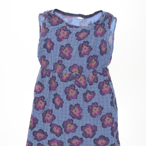 White Stuff Womens Blue Floral Cotton Shift Size 16 Round Neck Pullover