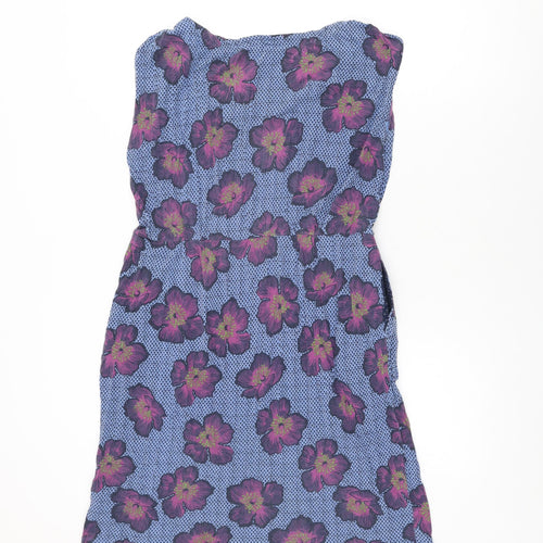 White Stuff Womens Blue Floral Cotton Shift Size 16 Round Neck Pullover
