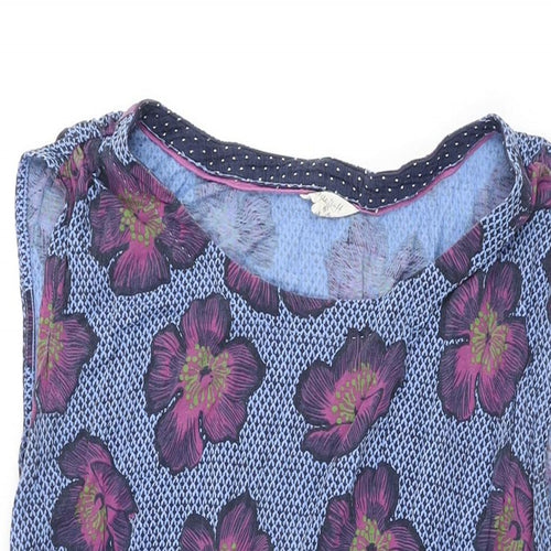White Stuff Womens Blue Floral Cotton Shift Size 16 Round Neck Pullover