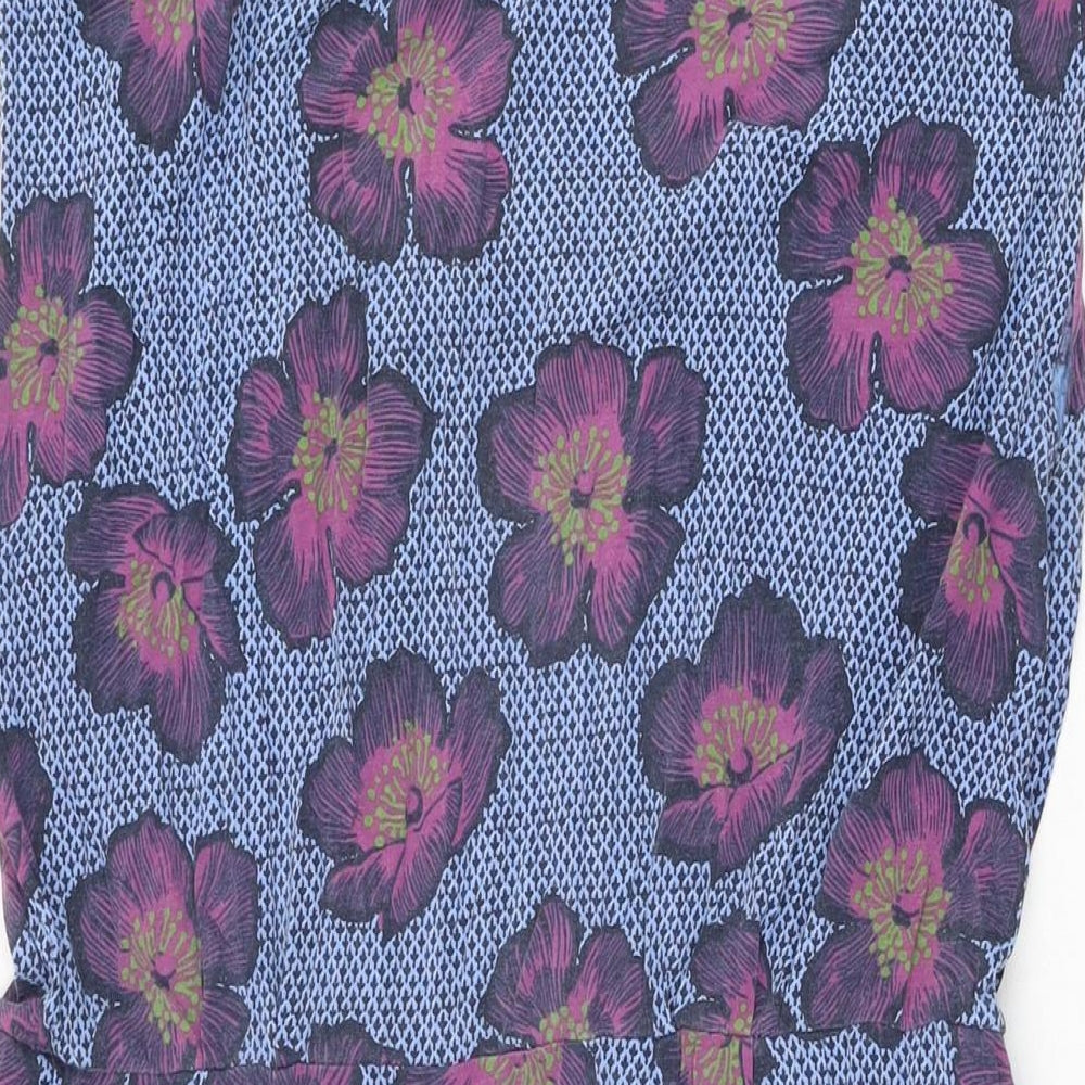 White Stuff Womens Blue Floral Cotton Shift Size 16 Round Neck Pullover