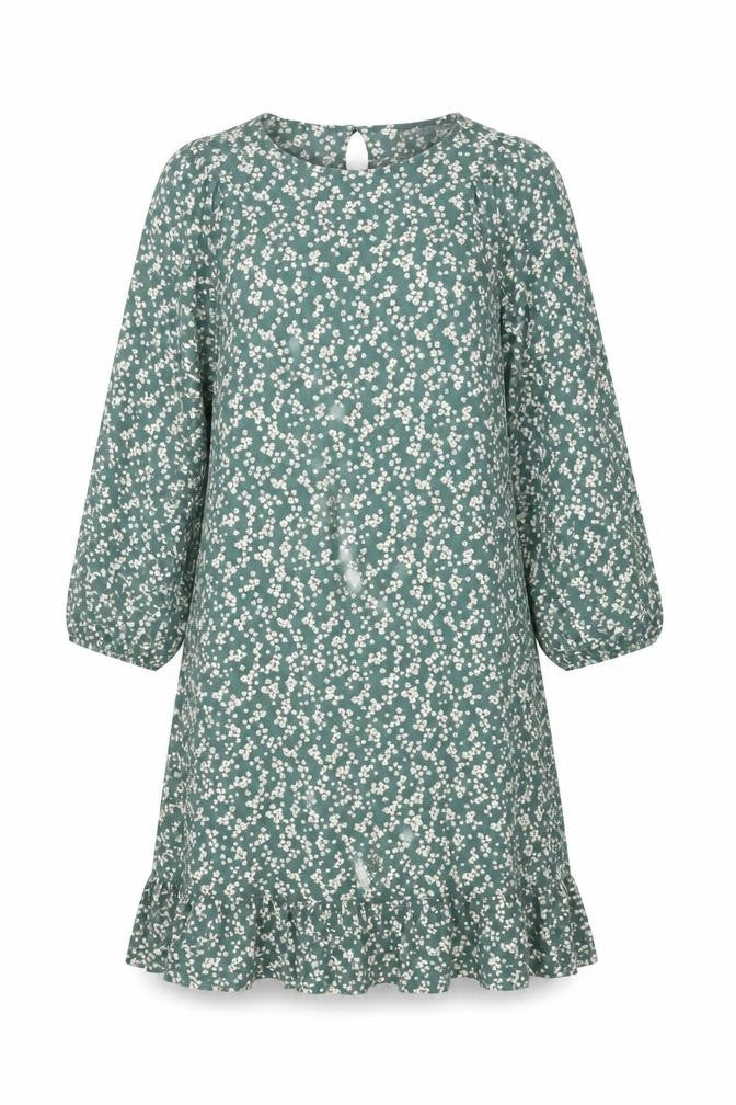 Front view of Next women’s green floral viscose shift, size UK 12, round neck button