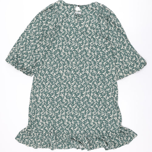 NEXT Womens Green Floral Viscose Shift Size 12 Round Neck Button