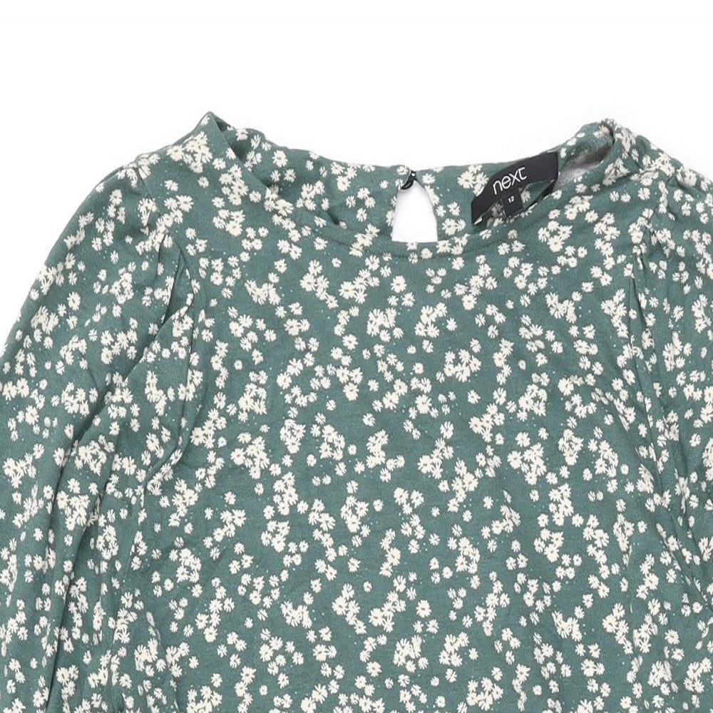 NEXT Womens Green Floral Viscose Shift Size 12 Round Neck Button