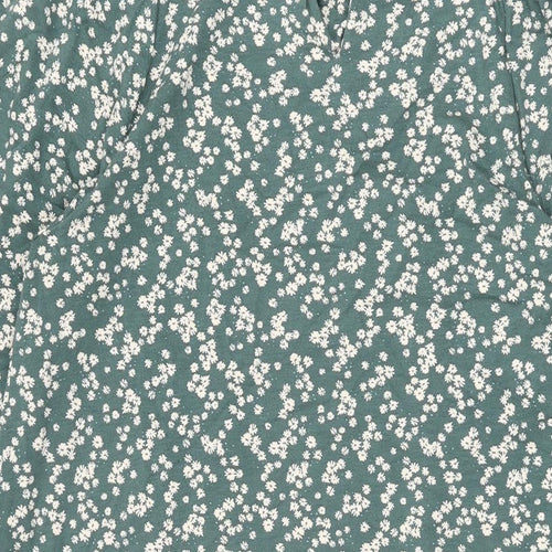 NEXT Womens Green Floral Viscose Shift Size 12 Round Neck Button