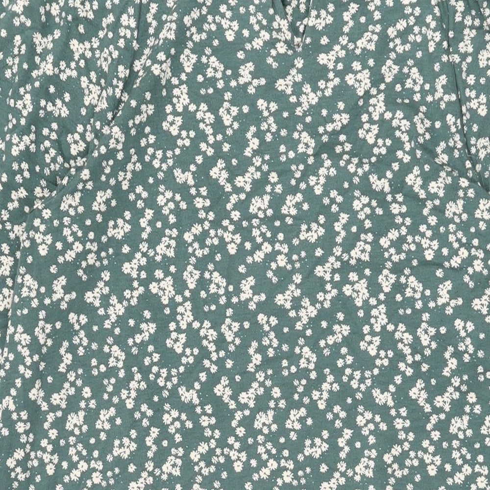 NEXT Womens Green Floral Viscose Shift Size 12 Round Neck Button