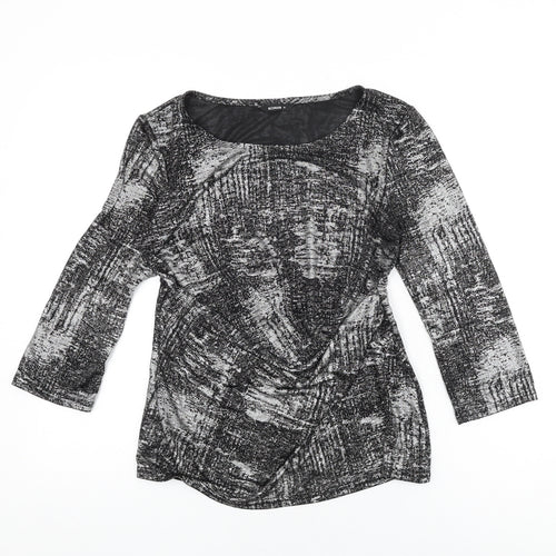 Roman Womens Black Geometric Polyester Basic T-Shirt Size 12 Round Neck