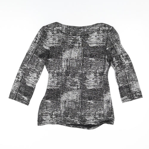 Roman Womens Black Geometric Polyester Basic T-Shirt Size 12 Round Neck