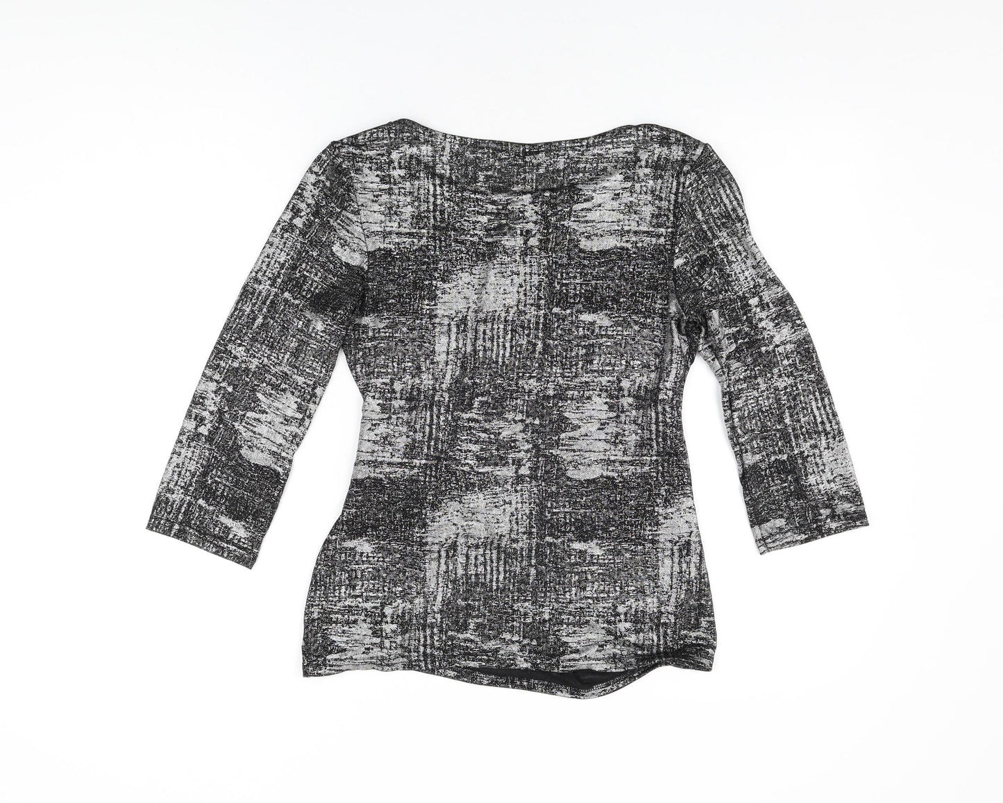 Roman Womens Black Geometric Polyester Basic T-Shirt Size 12 Round Neck