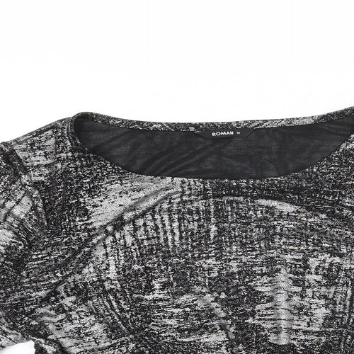 Roman Womens Black Geometric Polyester Basic T-Shirt Size 12 Round Neck