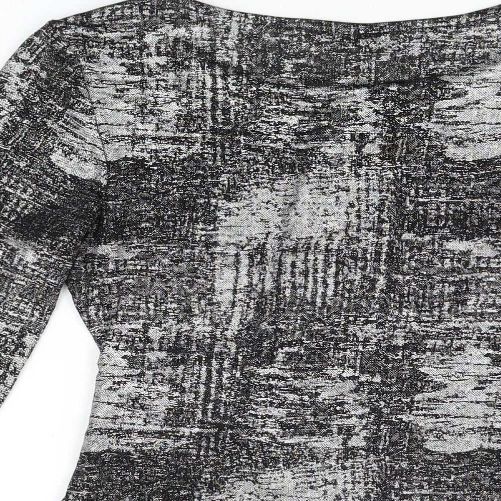 Roman Womens Black Geometric Polyester Basic T-Shirt Size 12 Round Neck