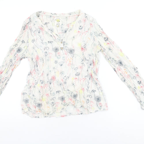 Mantaray Womens White Floral Viscose Basic T-Shirt Size 14 V-Neck