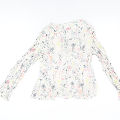 Mantaray Womens White Floral Viscose Basic T-Shirt Size 14 V-Neck