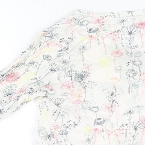 Mantaray Womens White Floral Viscose Basic T-Shirt Size 14 V-Neck