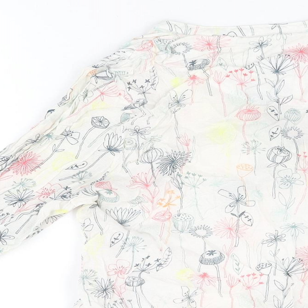 Mantaray Womens White Floral Viscose Basic T-Shirt Size 14 V-Neck