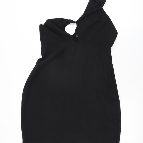 Missguided Womens Black Polyester Shift Size 16 One Shoulder Zip