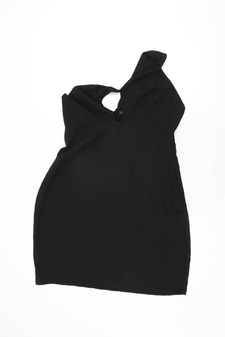Missguided Womens Black Polyester Shift Size 16 One Shoulder Zip