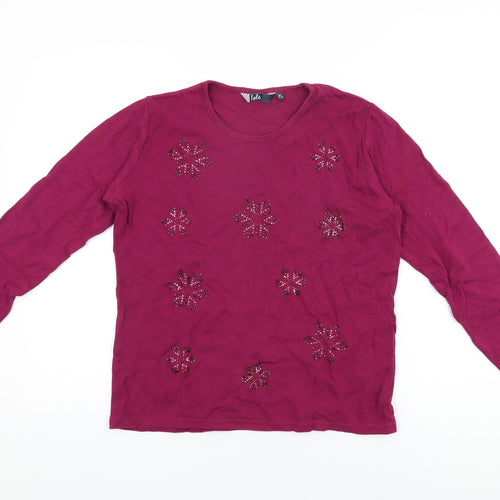 Isle Womens Pink Floral Cotton Basic T-Shirt Size M Round Neck