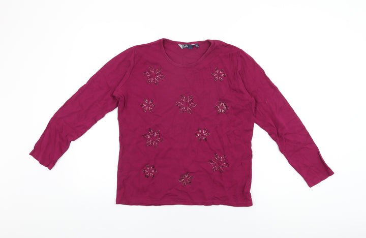 Isle Womens Pink Floral Cotton Basic T-Shirt Size M Round Neck