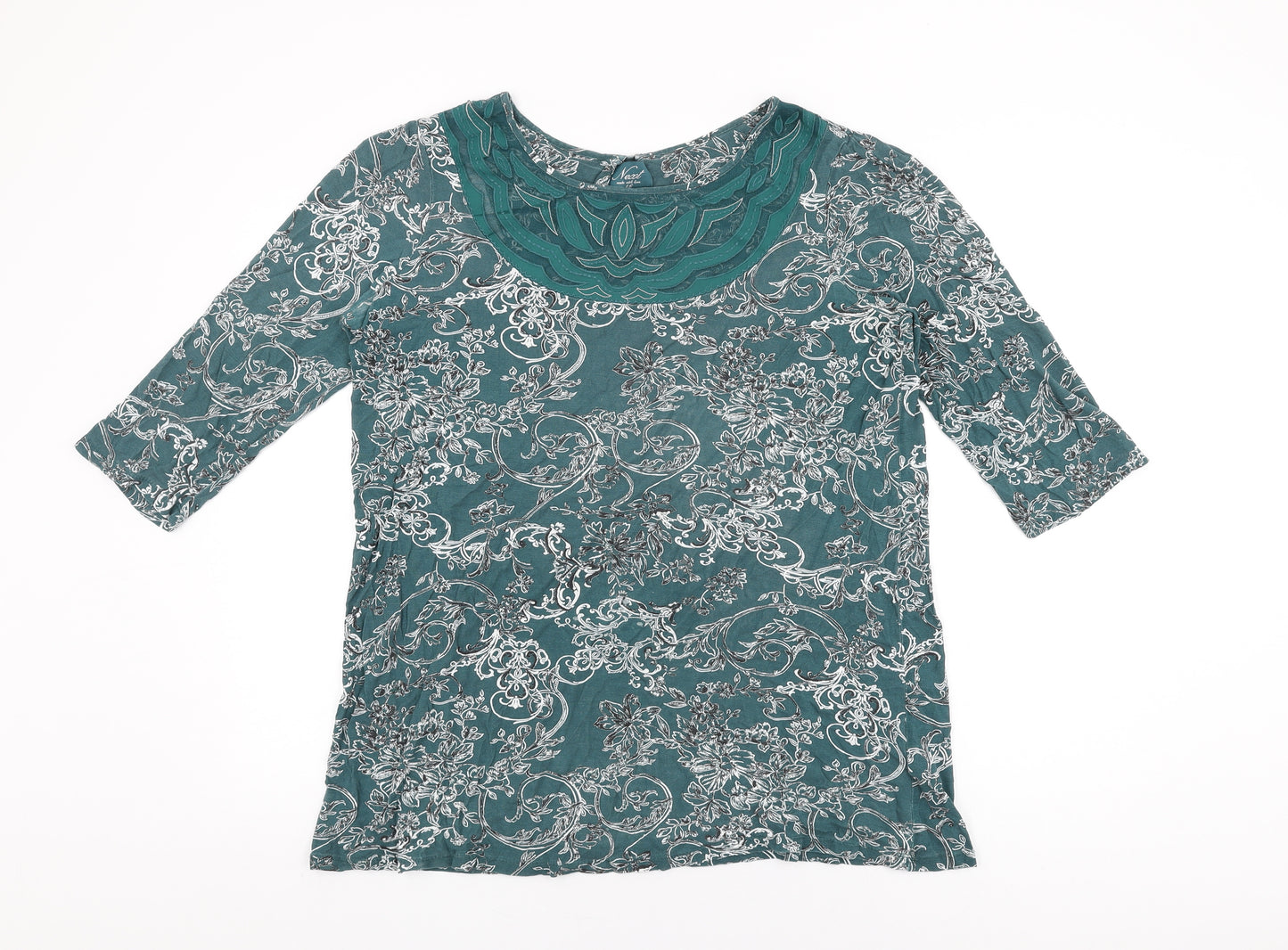 NEXT Womens Green Floral Viscose Basic T-Shirt Size 16 Round Neck