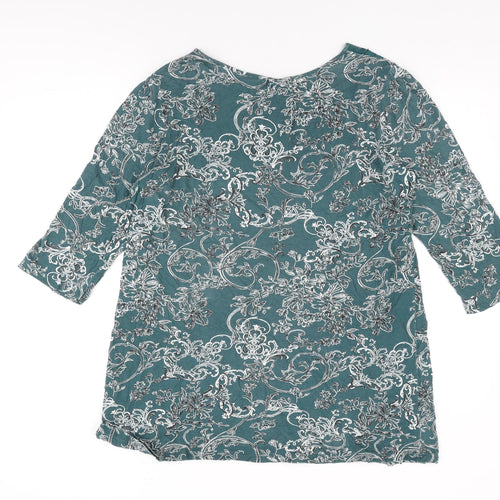 NEXT Womens Green Floral Viscose Basic T-Shirt Size 16 Round Neck