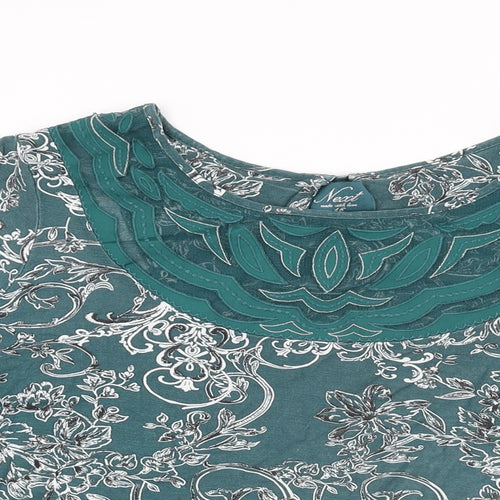 NEXT Womens Green Floral Viscose Basic T-Shirt Size 16 Round Neck