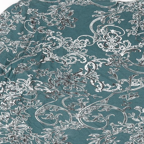 NEXT Womens Green Floral Viscose Basic T-Shirt Size 16 Round Neck